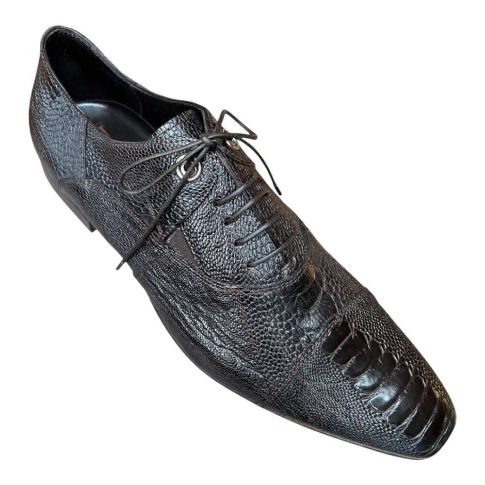 Authentic Cesare Paciotti Brown Gehuine Ostrich Oxfords Italian Designer Shoes